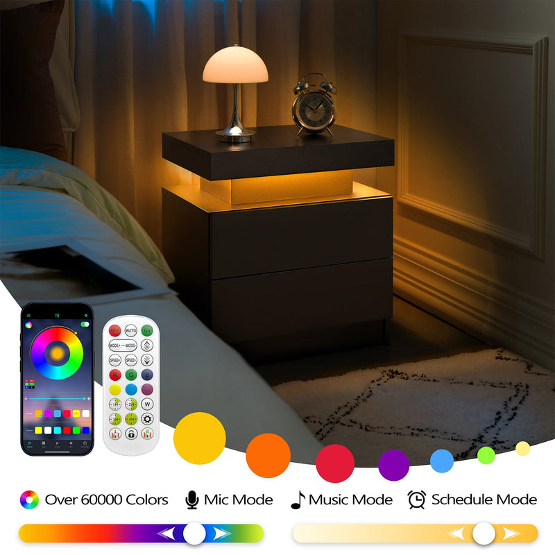 Modern LED Nightstand Bedside Table with 2 Drawers, photo 4 of 8