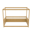 Twin Size Canopy Bed Frame with Guardrails for Kids