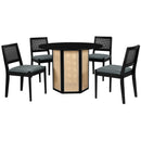 5-Piece Rattan Round Dining Table Set, Wood Table with Hexagonal Base and Upholstered Chairs for Dining Room, Kitchen,Indoor Use, Black+Gray