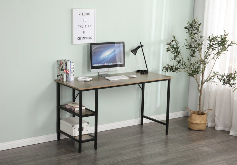 55-inch oversized light gray wood grain, best-selling home office computer desk, study writing desk with two-layer bookshelf