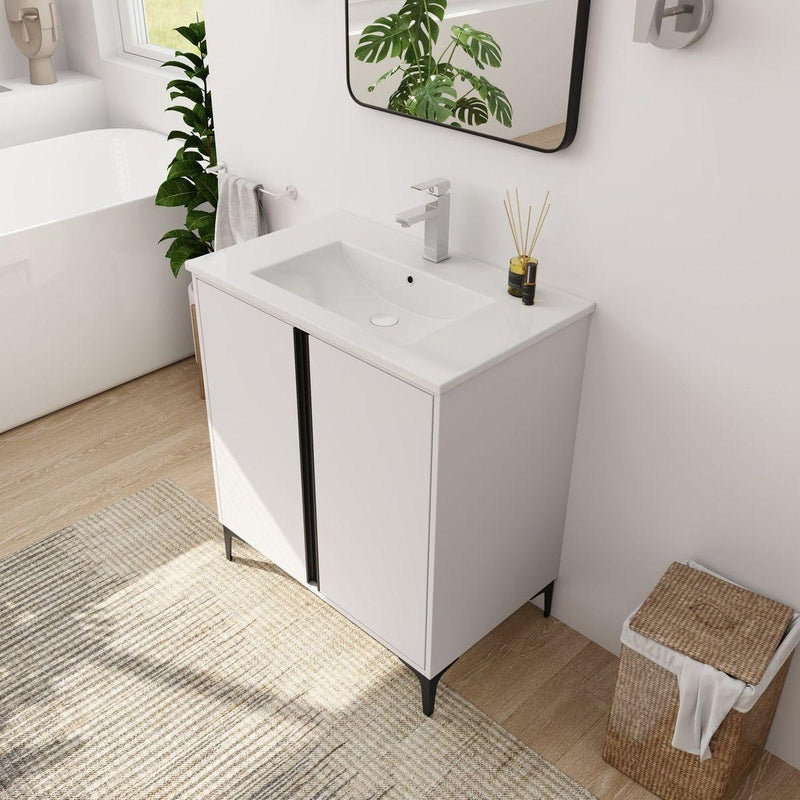 30" Freestanding Bathroom Vanity With Ceramic Sink-BVB06730WH-