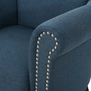 Elegant Navy Blue Fabric Club Chair with Nailhead Trim and Birch Wood Legs
