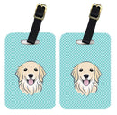 Checkerboard Blue Golden Retriever Luggage Tag