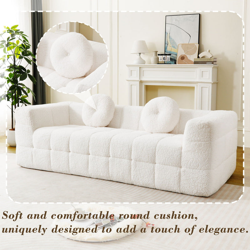 Boneless 3 Seater Sofa With Circular Throw Pillows - Beige, photo 12 of 13