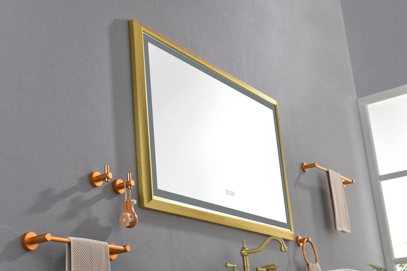 48 in. W x 30 in. H Oversized Rectangular Gold Framed LED Mirror Anti-Fog Dimmable Wall Mount Bathroom Vanity Mirror Wall Mirror Kit For Gym And Dance Studio