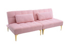 71" Convertible sofa bed futon with gold metal legs teddy fabric (Pink)