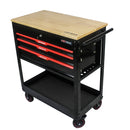 3 DRAWERS MULTIFUNCTIONAL TOOL CART WITH WHEELS AND WOODEN TOP