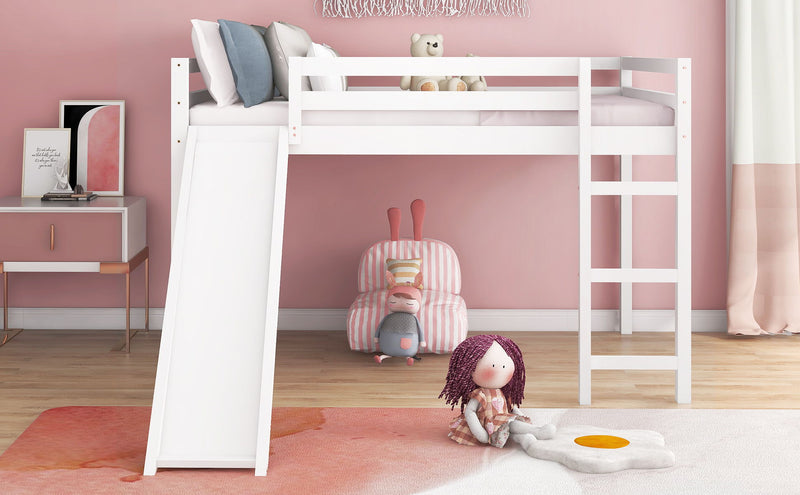 Full Loft Bed With Slide, Multifunctional Design - White, photo 11 of 14