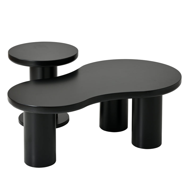 Walker Edison - Nesting Coffee Table Set of 2, Cream Style Cloud Coffee Table with Round Small Side Table,  Irregular Center Table with Thick Legs for Living Room, Black, 39.3''x 13.7'',Φ15.7''