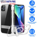 Magnetic Metal Kickstand Clear Case Shockproof Anti Yellowing Phone Cover Compatible with Magsafe Fit for IOS Phone 14