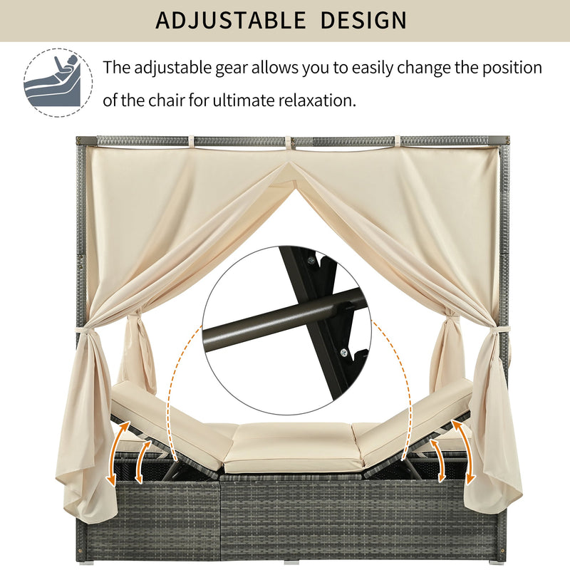 Adjustable Sun Bed With Curtain, High Comfort, With 3 Colors