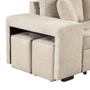 Modern L-Shape 3 Seat Reversible Sectional Couch, Pull Out Sleeper Sofa With Storage Chaise And 2 Stools For Living Room Furniture Set by HouseOfZazla