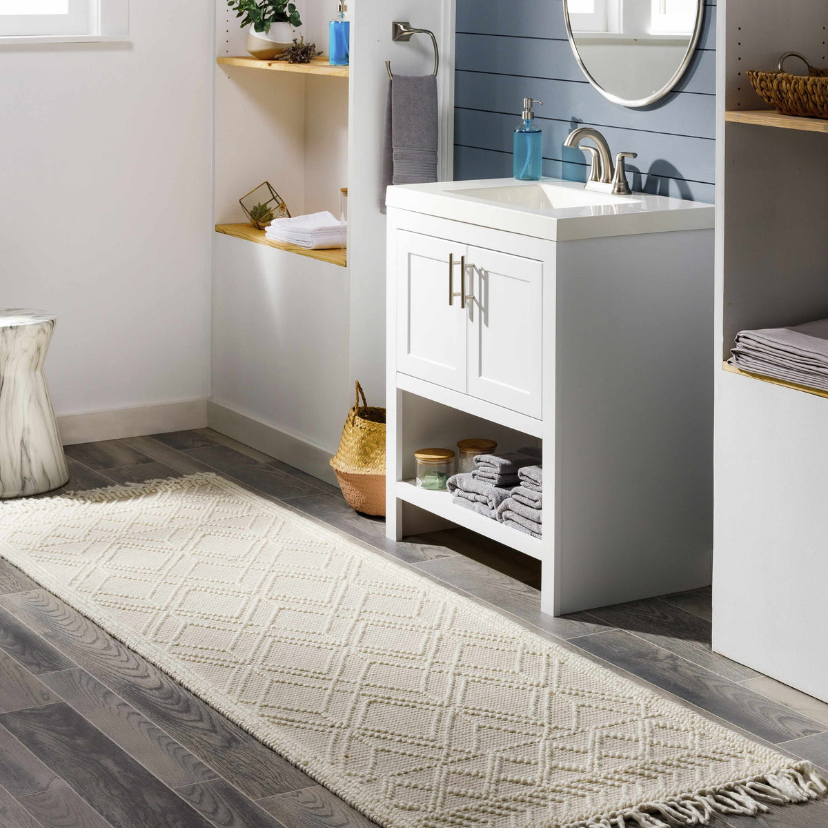Ramsbury Beige Area Rug, installed in a room