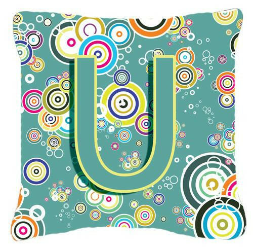 Letter U Circle Circle Teal Initial Alphabet Canvas Fabric Decorative Pillow CJ2015-UPW1414