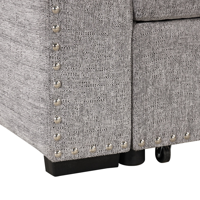 83.8" Reversible Sectional Pull-Out Sofa Bed L-Shaped Corner Sofa Couch with Storage Chaise, USB Ports, Power Sockets, Cup Holder for Living Room, Bedroom, Study,Light Gray