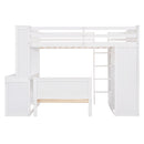 Loft Bed With A Stand Alone Bed, Shelves, Desk, And Wardrobe