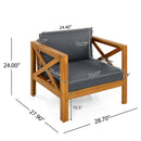Outdoor Acacia Wood Club Wooden Armchair with Cushions (Set of 4)