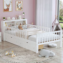 Bed With Headboard Storage Rack, 2 Under Bed Drawers, 3 Side Guardrails For Safety