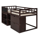 Low Loft Bed With Rolling Desk, Shelf And Drawers