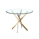 Contemporary Round Clear Dining Tempered Glass Table With Gold Finish Stainless Steel Legs - Gold by HouseOfZazla