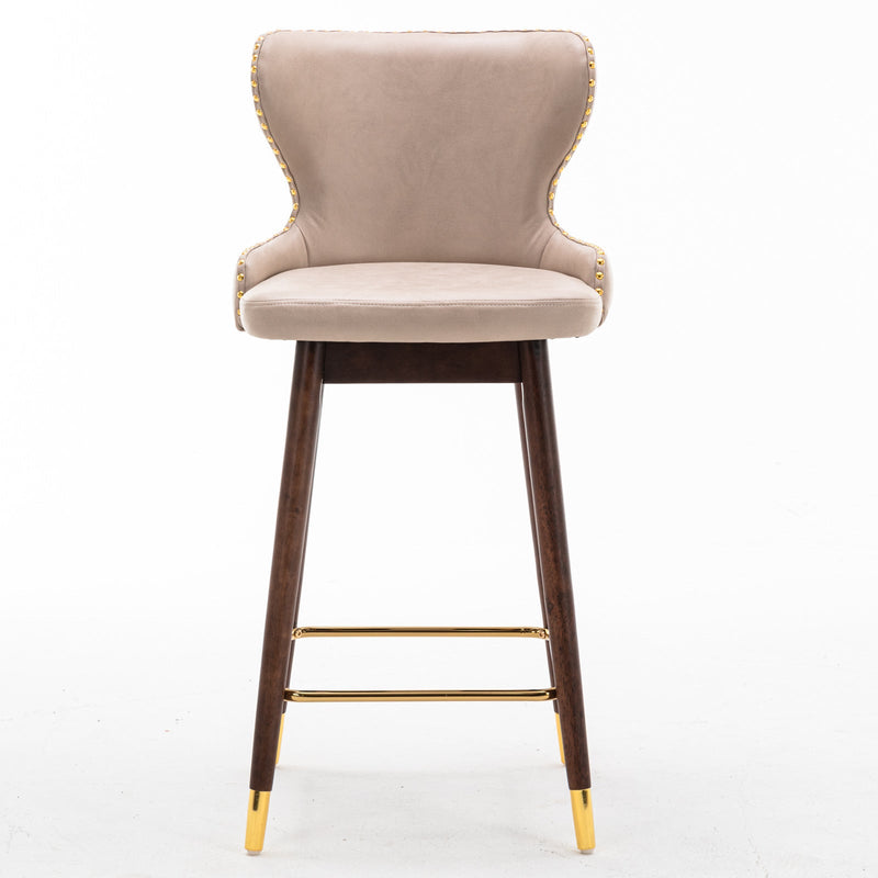 29.9" Modern Leathaire Fabric bar chairs, Tufted Gold Nailhead Trim Gold Decoration Bar stools, Set of 2 (Beige)