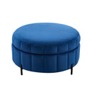 Upholstered Round Ottoman With Reversible Lid, Channel Tufted Pumpkin Shape by Unique Piece Furniture