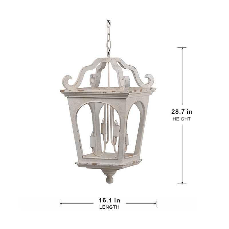 4 - Light Wood Chandelier, Hanging Light Fixture with Adjustable Chain for Kitchen Dining Room Foyer Entryway, Bulb Not Included