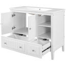 36" Bathroom Vanity with Ceramic Basin, Bathroom Storage Cabinet with Two Doors and Drawers, Solid Frame, Metal Handles, White