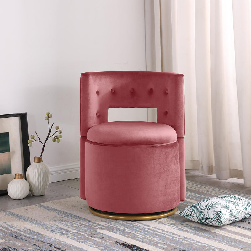 360 degree Swivel Accent Chair with Storage Function, Velvet Curved Chair with Gold Metal Base for Living Room, Nursery, Bedroom