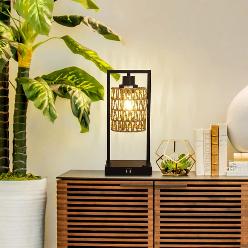 Walker Edison | Boho Rattan Table Lamps Set of 2