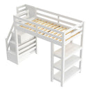 Loft Bed With 4 Layer Shelves, Storage Staircase, Small Wardrobe And LED Light by HouseOfZazla