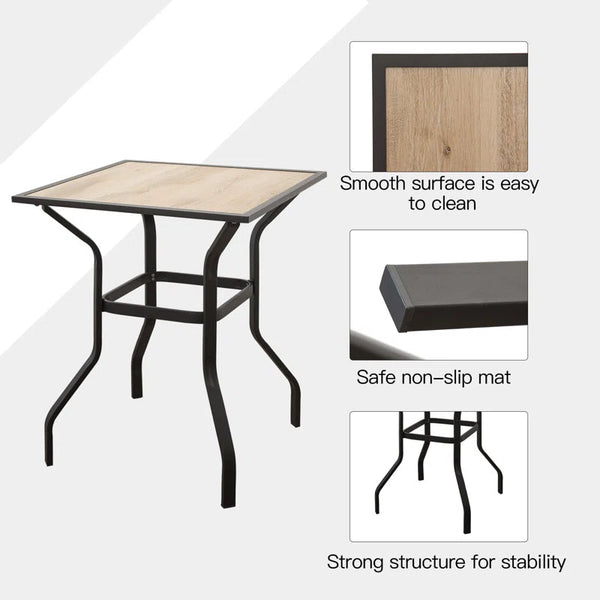 Outdoor Patio Bar Table Square Metal Table with Wood-Look Tabletop, photo 2 of 5