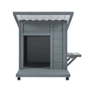 Modern Design Outdoor Dog House With Food Bowl And Wheels Pine - Gray / White by HouseOfZazla