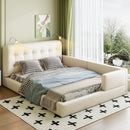 Queen Size Upholstered Platform Bed With 2 Reading Lights - White by HouseOfZazla