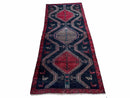 3 X 7 Handmade Wool Tribal Runner Rug Geometric Red Blue Boho Organic Dyes
