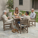 Antique Wood Color HDPE 5-Piece Outdoor Patio Dining Set with Square Table and 4 Armless Chairs, Umbrella Hole by HouseOfZazla