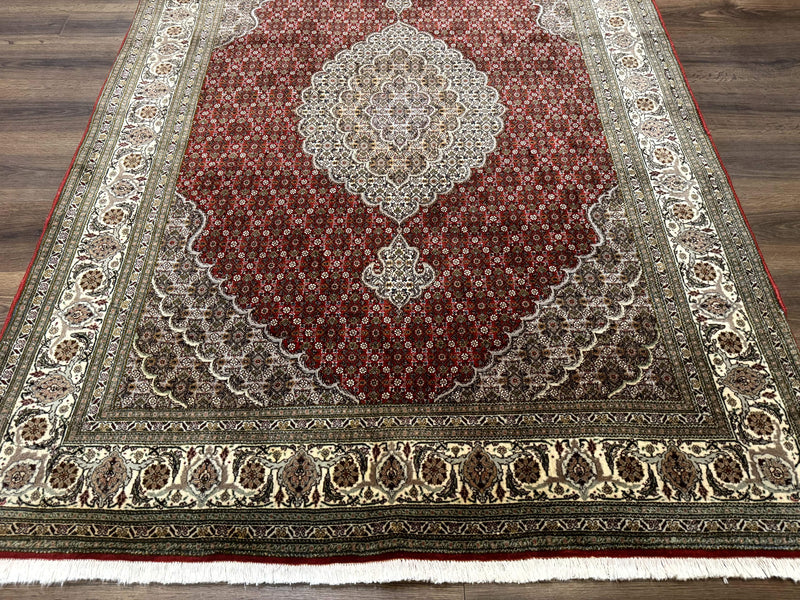 Persian Rug 5x7, Very Fine 330 KPSI, Red and Ivory, Herati Mahi Pattern, Wool & Silk