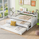 Daybed With 2 Trundles, 3 Storage Cubbies, Built In USB Charging Light