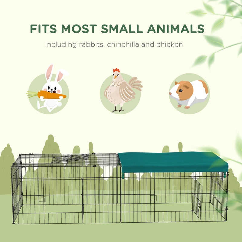 73" Small Animal Playpen, Pet Playpen Yard Fence for Rabbits, Chicken, Chinchillas with Roof for Indoor & Outdoor, Green
