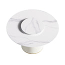 Modern Artificial Stone Round Plywood Base Dining Table, Can Accommodate 6 People, Artificial Stone Turntable (Not Including Chairs) - White / Beige
