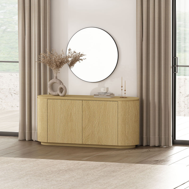 Olivia - Sideboard With 4 Adjustable Shelves With Handle Free Doors And Rounded Edges - Oak, photo 10 of 12
