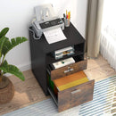 2 Drawer Mobile File Cabinet With Lock, Rolling Printer Stand For Letter Size Files - Black / Brown by HouseOfZazla