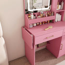 Vanity Desk With LED Mirror Lights And Power Outlet Charging Station, 3 Drawers, 7 Shelves, Storage Stool - Pink by HouseOfZazla