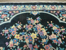 8' x 10' Vintage Handmade Art Deco Plush Chinese Wool Rug center Flower Black