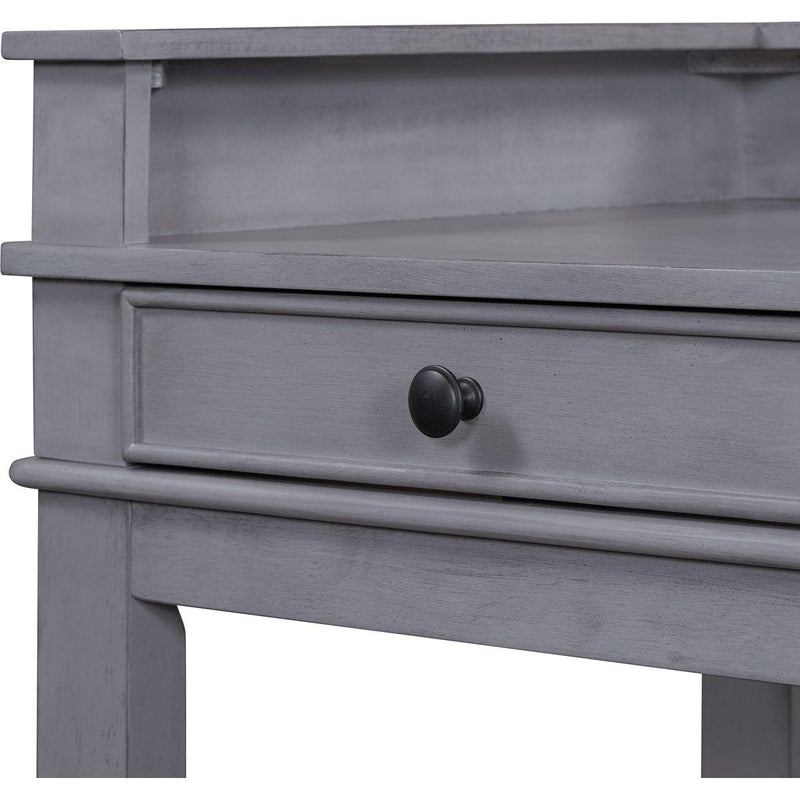 TREXM 4-Piece Dining Table Set for 3, Retro Kitchen Table and Chairs Set with 3 Storage Drawers, Ideal for Small Spaces (Gray)