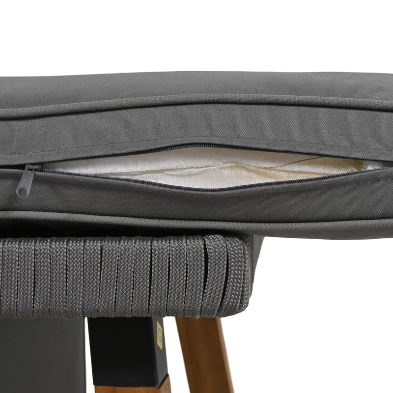 6-Piece Rope Patio Furniture Set, Outdoor Furniture with Acacia Wood Cool Bar Table with Ice Bucket, Deep Seat Patio Conversation Set with Two Stools for Backyard Porch Balcony (Grey)