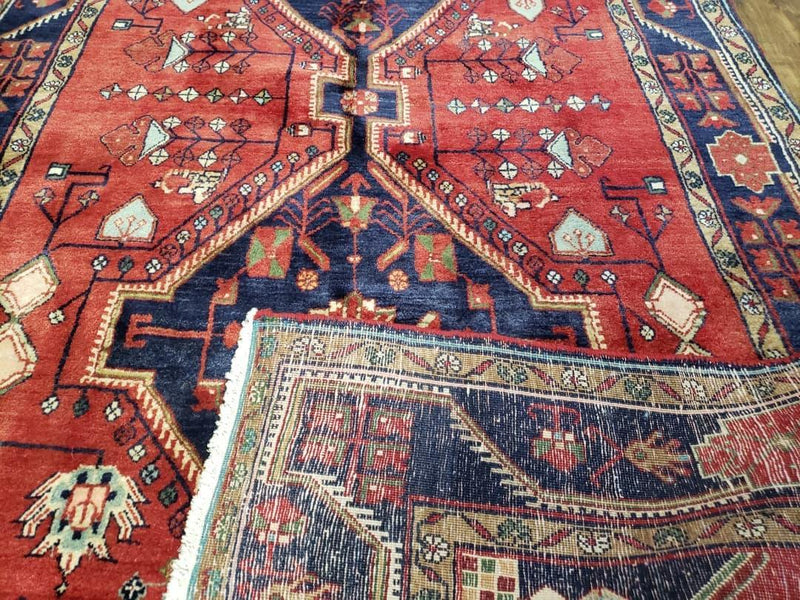 Antique Persian Zanjan Nahavand Heriz Rug, Red & Blue, Hand-Knotted, 5' x 9' 7"