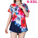 Women Summer Shirts Tops Loose Short Sleeve T Shirts Casual Floral Printed Button Shirts Blouse S-XXL