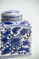 5x5x8' Hand Painted Square Canister with Blue and White Floral Pattern by HouseOfZazla