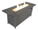 57in Outdoor Gas Propane Fire Pits Table, Aluminum, 50000BTU Firepit Fireplace Dining Table with Lid, Fire Glass, Retangular, ETL Certification, for Garden Backyard Deck Patio-Mocha